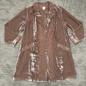 J. Jill Coat Womens XL Rosewood Brown Velvet Mid Length Button Front Velour